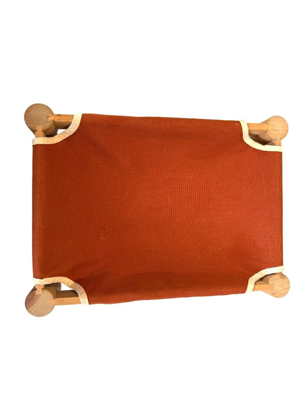 Pyrex Corning Baker in a Hammock VTG Wooden Frame Orange Canvas Fabric